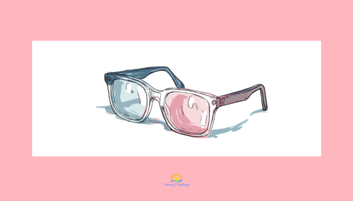 Minimalist illustration of glasses with one clear lens and one tinted lens that distorts vision, symbolizing bias in parenting advice, on a white background.